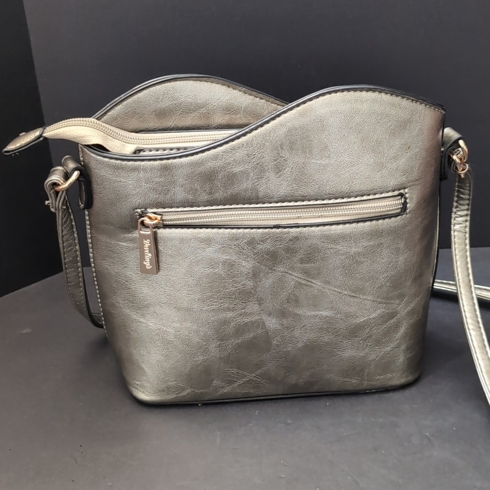 Darlings Metallic Gray Vegan Leather Small Hobo/Crossbody Bag. - Picture 5 of 12